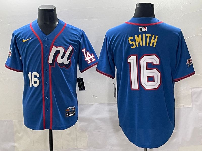 Men 2025 Los Angeles Dodgers 16 Smith Blue All star Blank Blue Nike MLB Jersey style 4